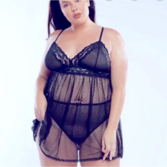 Savage X Fenty Other - Savage X Fenty NWT Black Lace Trim Sheer Babydoll Nightie 1X New